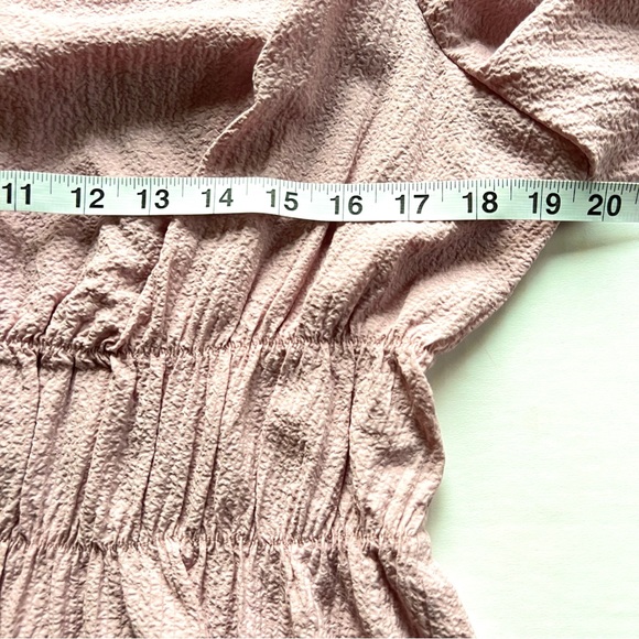 Calvin Klein Dusty Blush Pink Ruffle Sleeve V Neck Crinkle Smock Dress Size 10 - Picture 8 of 10